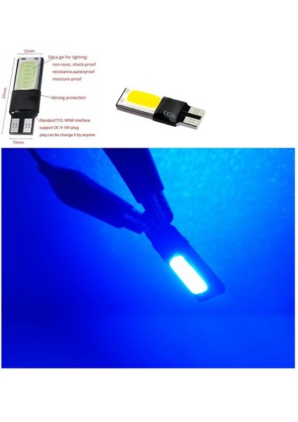 ( 2 x Adet ) 1 Takım LED T10 Dipsiz Ampul 12V Canbus Cob Blue ( Cob LED Canbus Mavi )