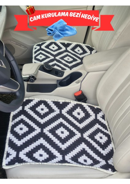 Oto Koltuk Kılıfı (Çift Taraflı )Yıkanabilir Araba Takımı Kilim Siyah-Beyaz