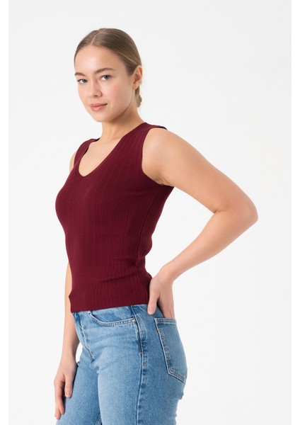 Bordo V Yaka Kadın Triko Bluz fırsatları