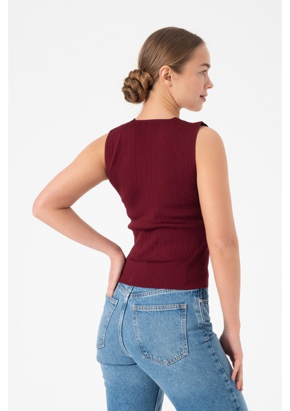Bordo V Yaka Kadın Triko Bluz indirimleri