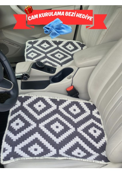Oto Koltuk Kılıfı (Çift Taraflı )Yıkanabilir Araba Takımı Kilim Beyaz-Gri