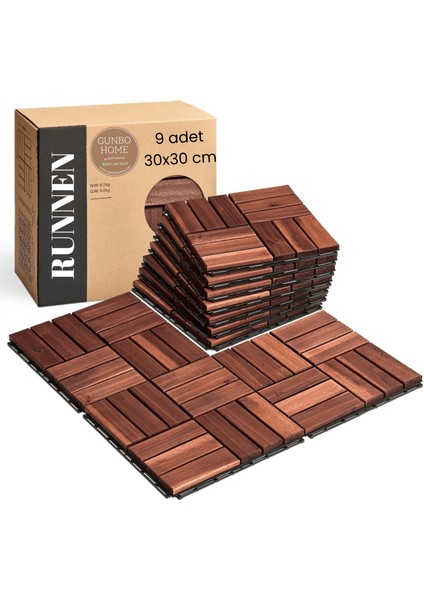 Akasya Ağacı Yer Karosu 9 Adet 1 Koli Bahçe Banyo Deck Ahşap Karo Masif Yer Döşemesi Balkon Deck