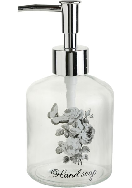 Cam Sıvı Sabunluk,çiçekli 300ML Banyo Seti 7,6X15,5CM