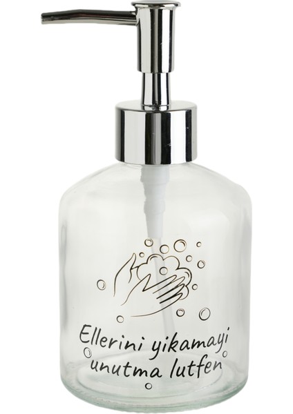 Cam Sıvı Sabunluk,lütfen Yazılı 300ML Banyo Seti 7,6X15,5CM
