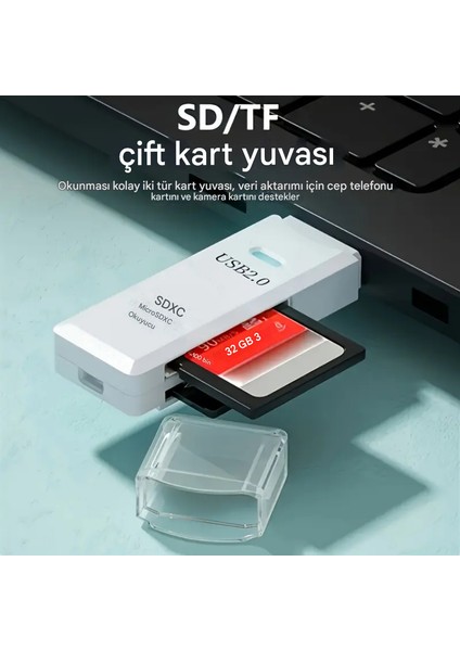 2in1 USB 2.0 Micro Sd Hafıza Kartı - Tf Kart Okuyucu Hub Adaptör Veri Aktarıcı