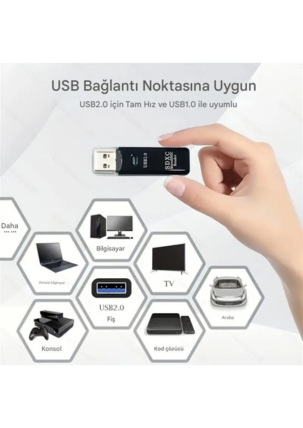 2in1 USB 2.0 Micro Sd Hafıza Kartı - Tf Kart Okuyucu Hub Adaptör Veri Aktarıcı