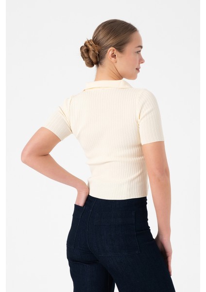 Polo Yaka Kadın Triko Bluz - Butter Yellow indirimleri