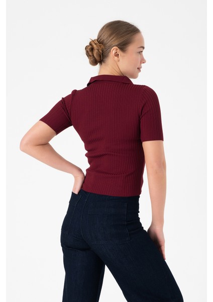 Polo Yaka Kadın Triko Bluz - Bordo fırsatları