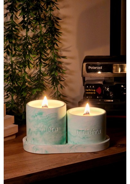 Natural Freshness – Yeşil Mum & Dekoratif Tepsi Set