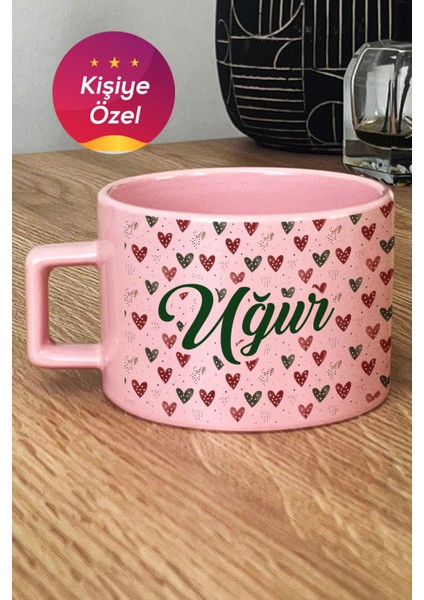 Kişiye Özel Kalpli Isim Baskılı Pastel Fincan Pembe Doğum Günü Yılbaşı Yeni Yıl Hediyesi 5344OE