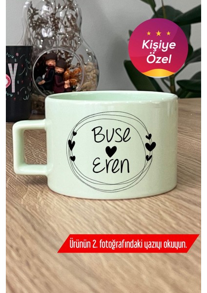 Kişiye Özel Iki Isim Yazılı Pastel Fincan Yeşil Sevgililer Günü Hediyesi U9A U8X