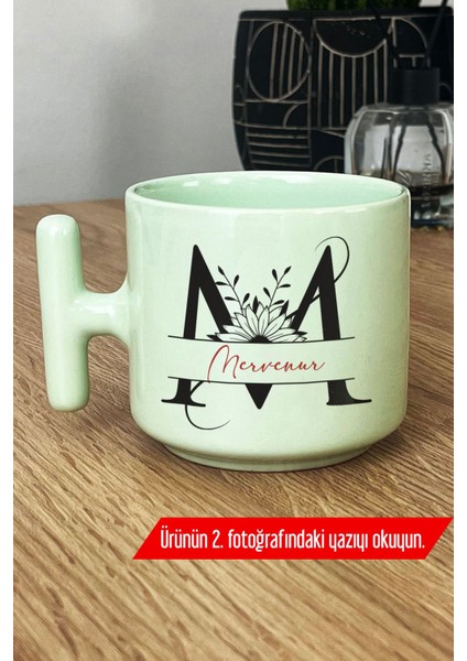 Kişiye Özel Ayçiçek M Harfli Pastel T Kulplu Kupa Bardak Yeşil Isme Özel Isimli Isim Yazılı N0A T6K