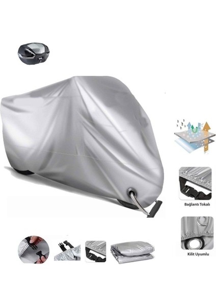 Zealsun Zs 125-6 Gri Kilit Uyumlu Motor Brandası Arka Çanta Uyumlu Ultra Kalın Su Geçirmez