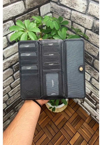 Hakiki Deri Mat Siyah Kadın Cüzdanı (T1099)