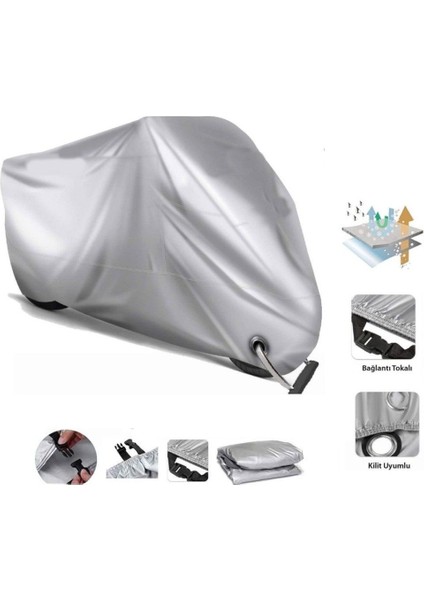 Kanuni Bs 125 Gri Kilit Uyumlu Motor Brandası Arka Çanta Uyumsuz Ultra Kalın Su Geçirmez