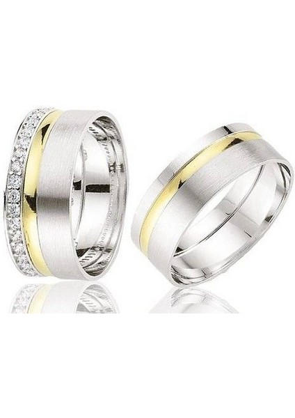 Bayan 7mm Tamtur Zirkon Taşlı 925 Ayar Gümüş Altın ve Rodyum Kaplamalı Alyans