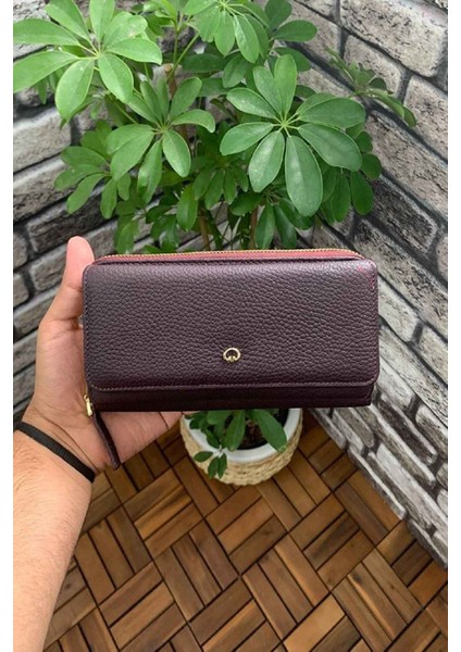 Hakiki Deri Mat Bordo Kadın Cüzdanı (T1096)