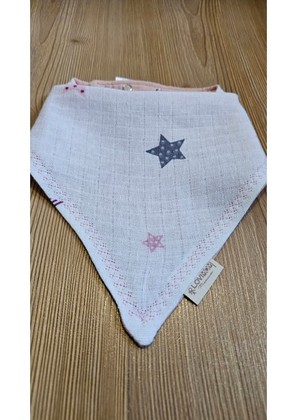 Premium Pamuk Ekstra Soft 2 Kat Müslin Bebek Fuları Salya & Mama Önlüğü 45cm 3 Çıtçıtlı Star