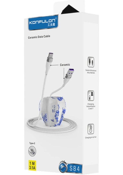 S84 Seramik Uçlu Type-C 1m 3.1A - Beyaz 11