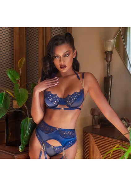 Rahat Estetik ve Şık Tasarım Saks Jartiyer Gecelik Set fırsatları