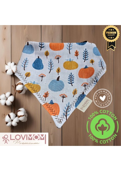 Pamuk Ekstra Soft 2 Kat Müslin Bebek Fuları Salya & Mama Önlüğü 45cm 3 Çıtçıtlı Pumpkin