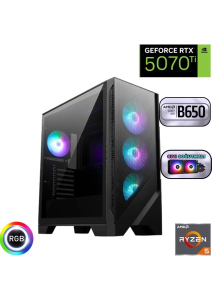 Ryzen 5 7500F 64GB Ddr5 1tb SSD Rtx 5070TI 16GB B650 Anakart 240MM Sıvı Soğutma Oyuncu Bilgisayarı