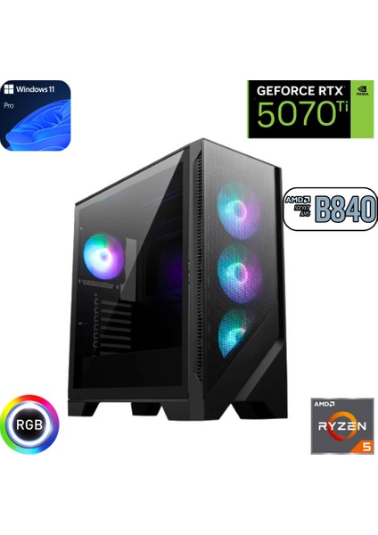 Ryzen 5 7500F 32GB Ddr5 2tb SSD Rtx 5070TI 16GB B840 Wi Fi Anakart Windows 11 Pro Oyuncu Bilgisayarı