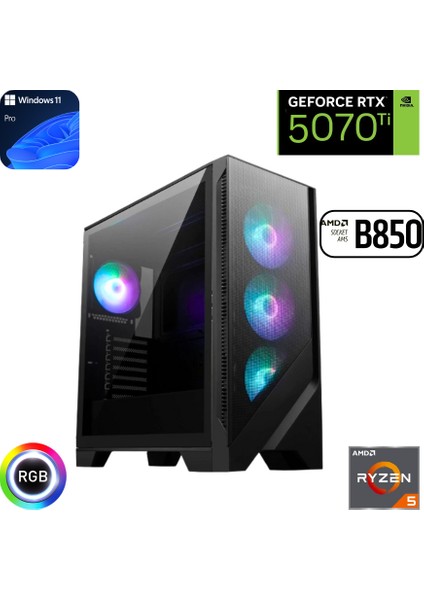 Ryzen 5 7500F 16GB Ddr5 2tb SSD Rtx 5070TI 16GB B850 Wi Fi Anakart Windows 11 Pro Oyuncu Bilgisayarı