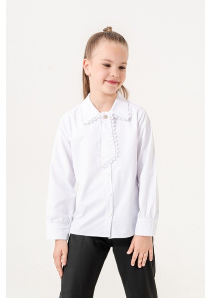 Kız Çocuk Dantelli Kravatlı Gömlek 6404