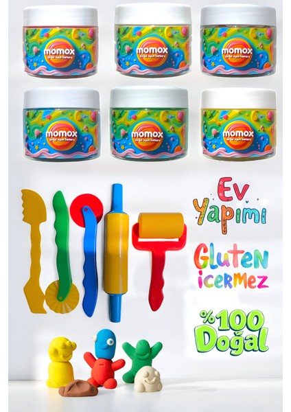 Momox Doğal Oyun Hamuru Tam Seti, 6 Renk, 150GR