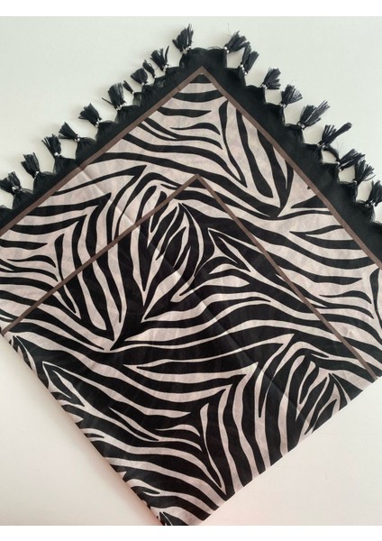 Püsküllü Zebra Desen Tülbent Yazma