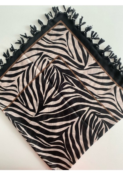 Püsküllü Zebra Desen Tülbent Yazma