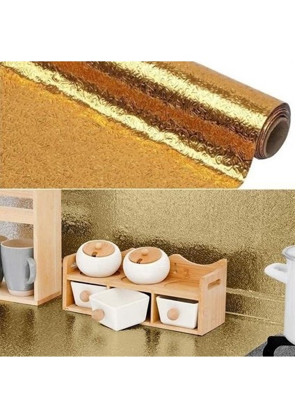 10 Metre Kendinden Yapışkanlı Silinebilir Mutfak Tezgah Üstü Sticker Folyo Gold Renk