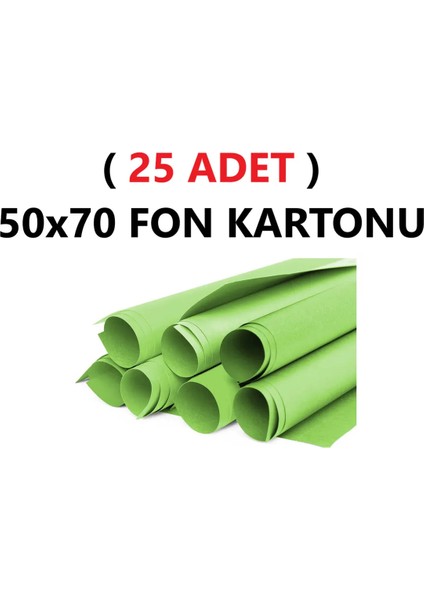 ( 25 Adet ) 50X70 cm Açık Yeşil Renkli Fon Kartonu Rulo Canlı Renk Büyük Boy Anaokulu Kreş Okul