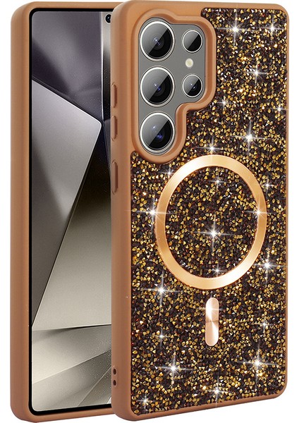 Samsung Galaxy S25 Ultra Kılıf Orjinal Kum Taşlı Kristal Görünümlü Simli Parlak Renkli Magsafe Kapak