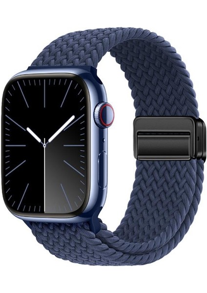 Apple Watch 10 46 mm Uyumlu Örgü Kordon Magnetik D Tokalı Kayış Mıknatıslı Metal Toka