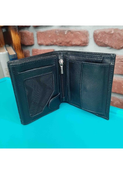 Deri Erkek Bozuk Para Gözlü Siyah Mini Cüzdan GVN-0116