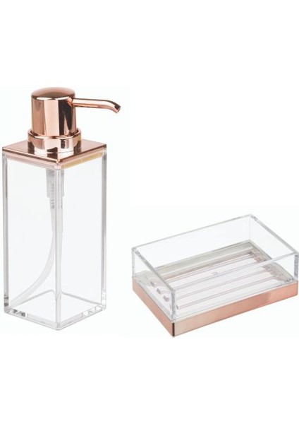 2 Li Banyo Seti Modern Altın Bakır Tasarımlı Akrilik 20X20X10CM fiyatları
