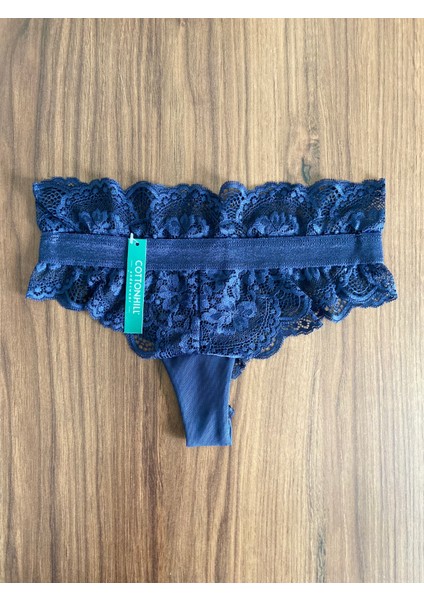 Lacivert Transparan Dantelli Lastik Detaylı Kadın Hipster Külot