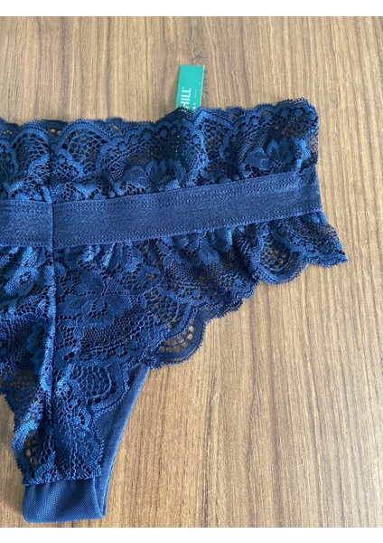 Lacivert Transparan Dantelli Lastik Detaylı Kadın Hipster Külot fırsatları