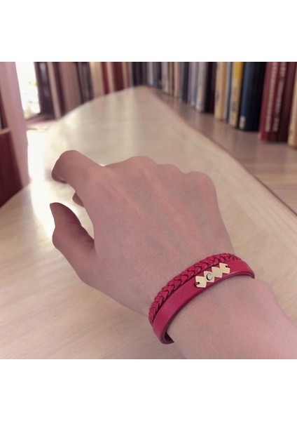 14 Ayar Altın Plakalı Kadınlara Yaşam Döngüsü Motifli Özgün Derili Harf Bilekliği-373Harf-KIRMIZI fırsatları