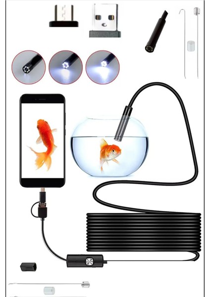 Yılan Video Kamera Led'li 10 Metre Sert Kablo EndoskopKamera