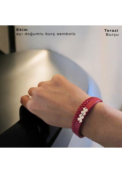 Yaşam Döngüsü Motifli Derili Kadınlara 14 Ayar Altın Plakalı Doğum Ay Bilekliği-373AY-KIRMIZI fiyatları