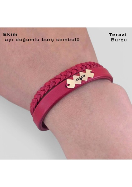 Yaşam Döngüsü Motifli Derili Kadınlara 14 Ayar Altın Plakalı Doğum Ay Bilekliği-373AY-KIRMIZI modelleri