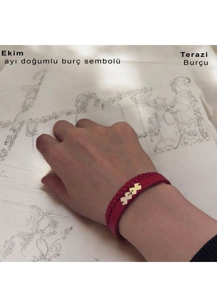 Yaşam Döngüsü Motifli Derili Kadınlara 14 Ayar Altın Plakalı Doğum Ay Bilekliği-373AY-KIRMIZI fırsatları