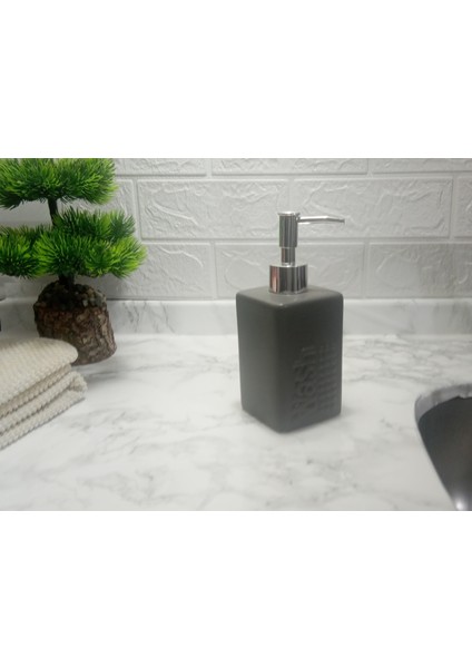 Seramik Sıvı Sabunluk Koyu Bej Modern 7X7X17 cm 300 ml Banyo Seti