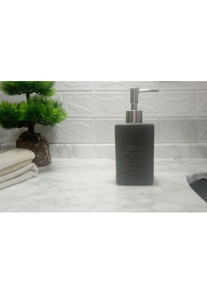 Seramik Sıvı Sabunluk Koyu Bej Modern 7X7X17 cm 300 ml Banyo Seti