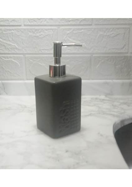 Seramik Sıvı Sabunluk Koyu Bej Modern 7X7X17 cm 300 ml Banyo Seti