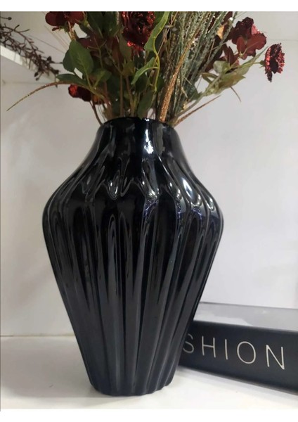 Siyah Vazo 29X20 Ağız Çap 10CM Taban 8cm Sofistike Dekoratif Süsleme Dekorasyon Parlak 1 Adet fiyatları