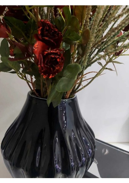 Siyah Vazo 29X20 Ağız Çap 10CM Taban 8cm Sofistike Dekoratif Süsleme Dekorasyon Parlak 1 Adet indirimleri